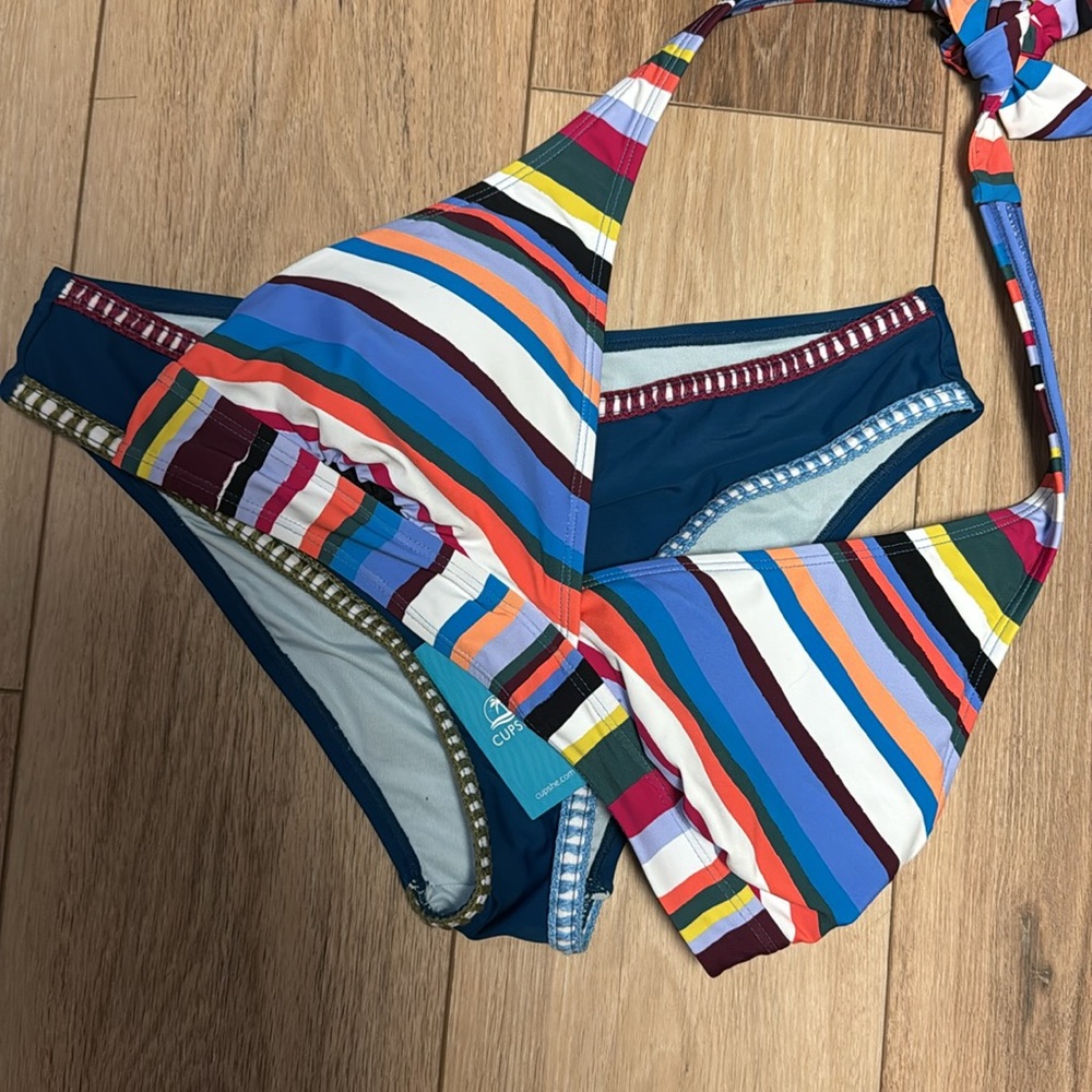 Striped Multicolor Triangle Bikini Top and Bottom - Women Swim Bikini